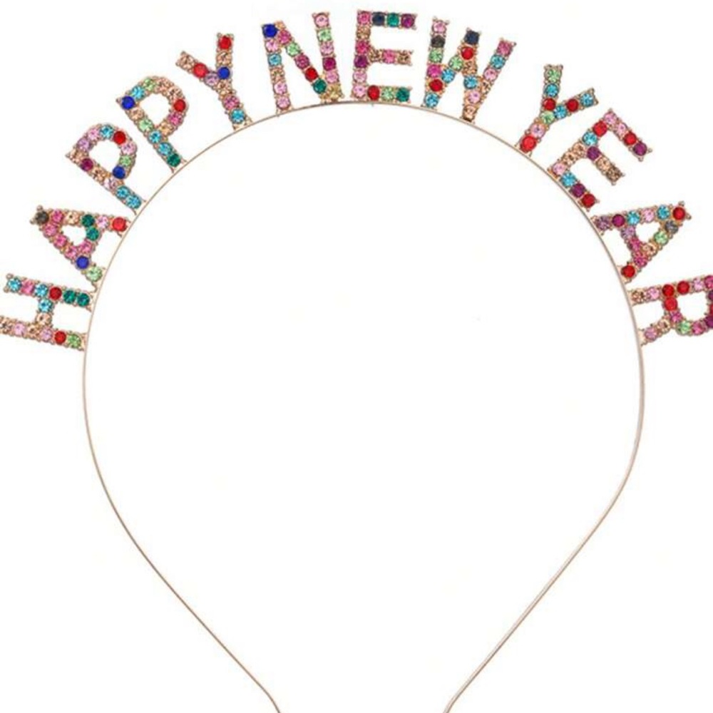 HAPPY NEW YEAR 🎉Colorful Pink Red Green Blue Rhinestone Crown Gold Tone Headband